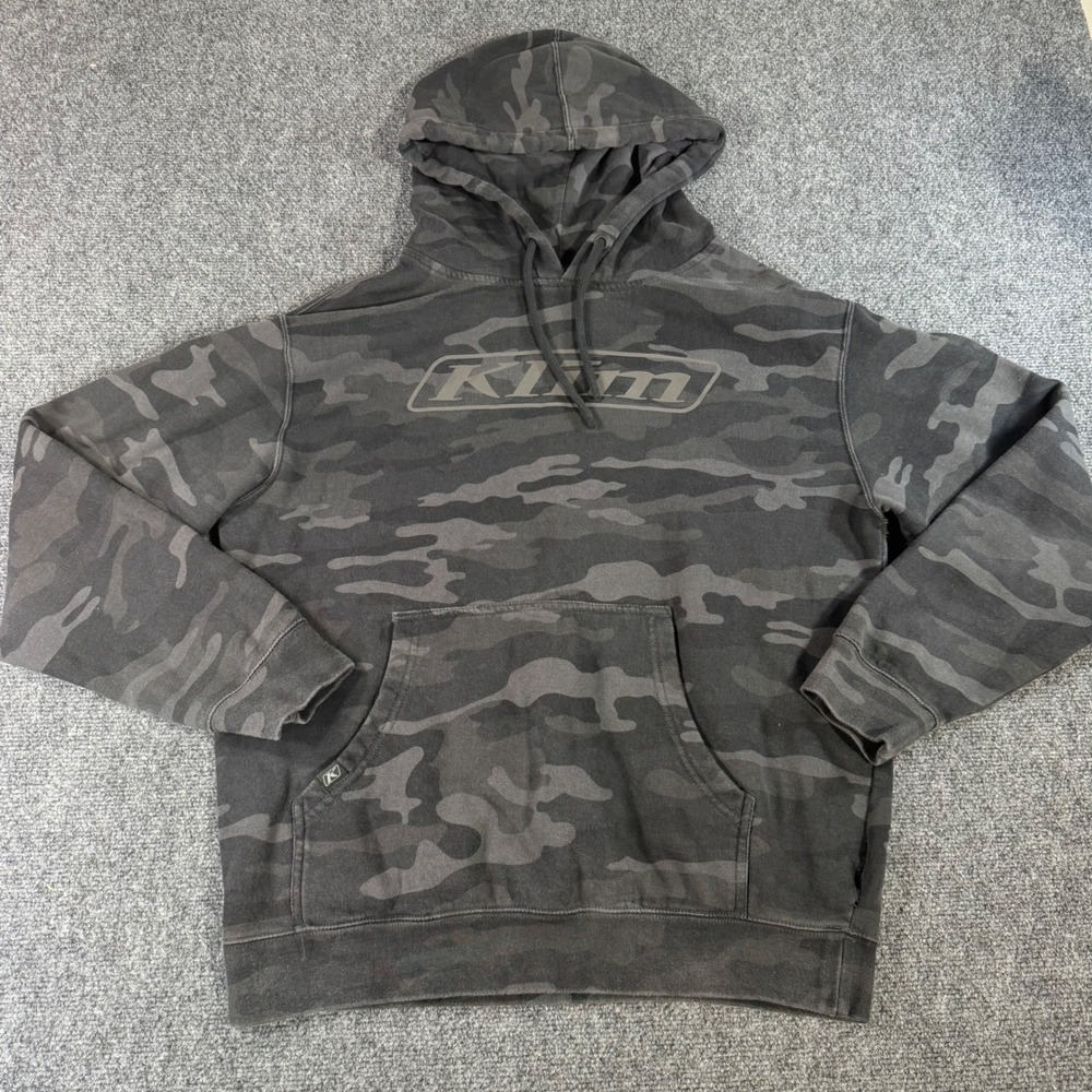 Klim Mens Camo Pullover Hoodie Black Charcoal Camouflage Logo Sweatshirt Medium